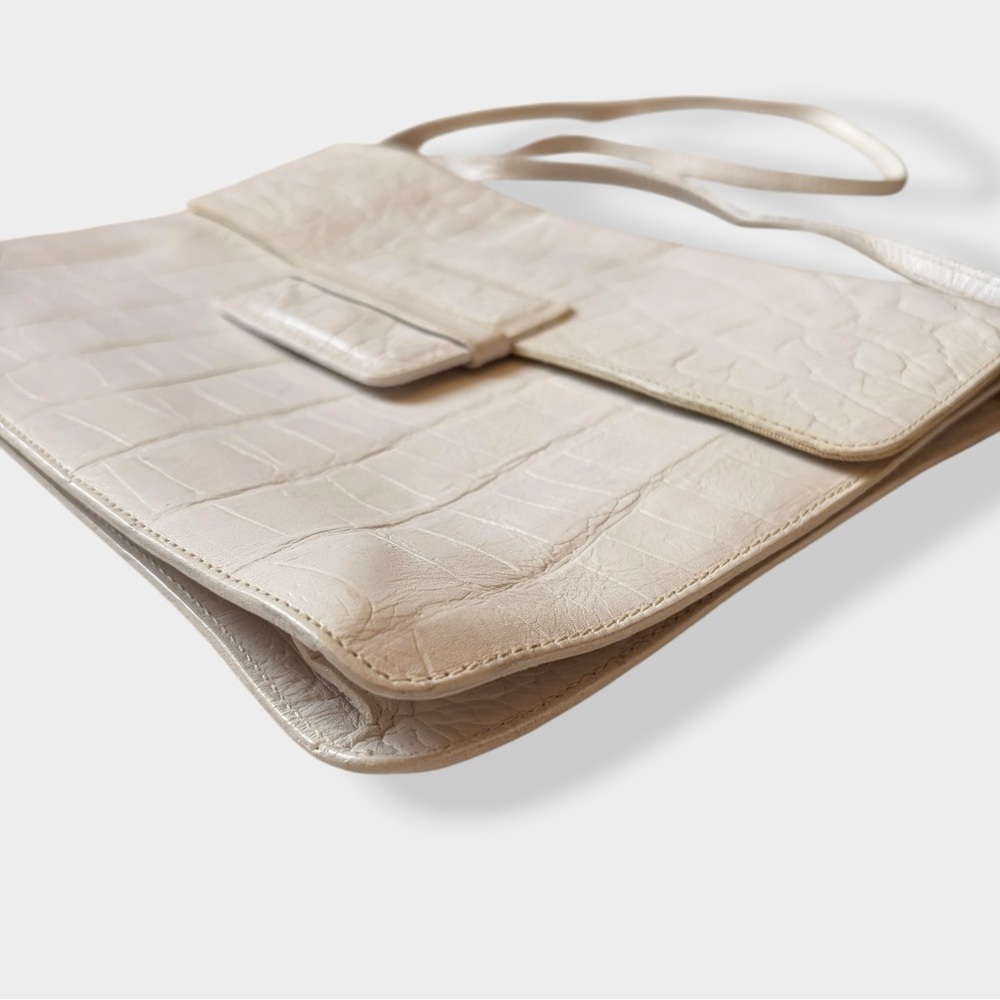 Vintage Furla Bag Envelope Croc Embossed Leather Off White Structured Purse - Picture 7 of 16